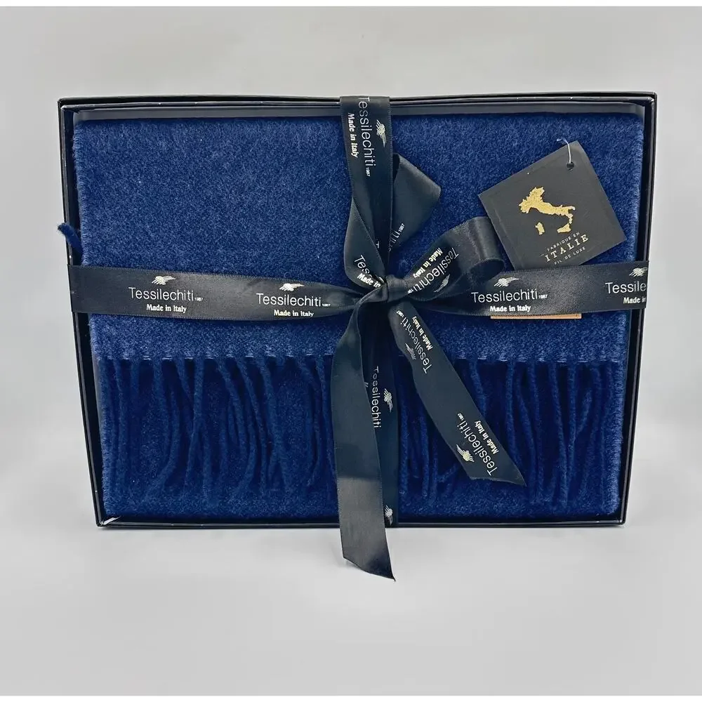 ASHMERE WOOL ITALY SCARF TESSILECHITI BLUE GIFT BOX $295 NWT